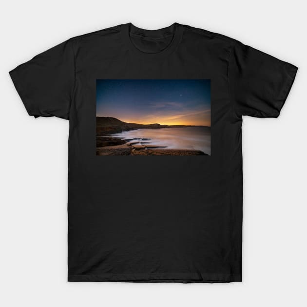 Fall Bay from Tears Point at night, Gower T-Shirt by dasantillo